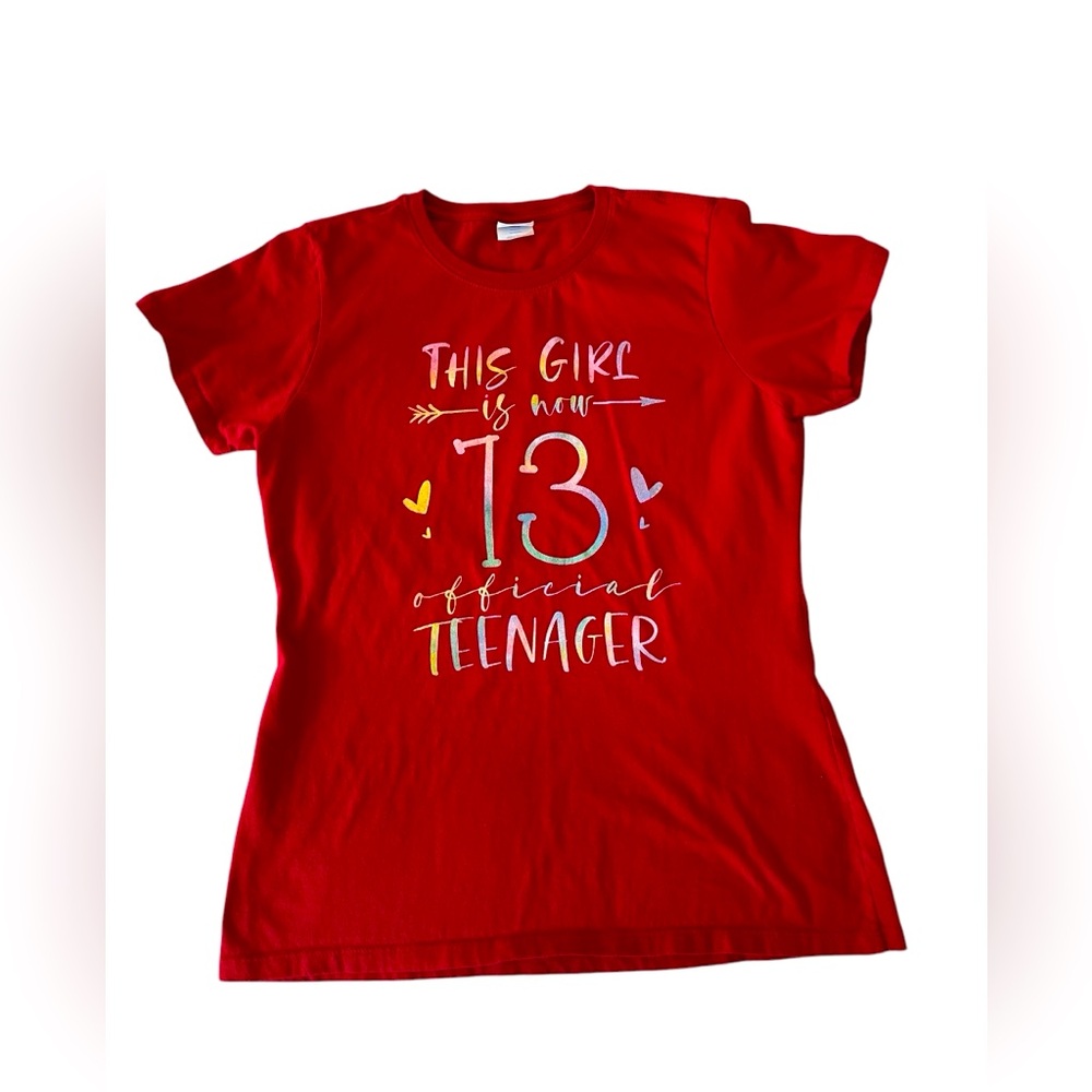 Red Girls T-Shirt - Official Teenager, 13 Years, Size Youth M